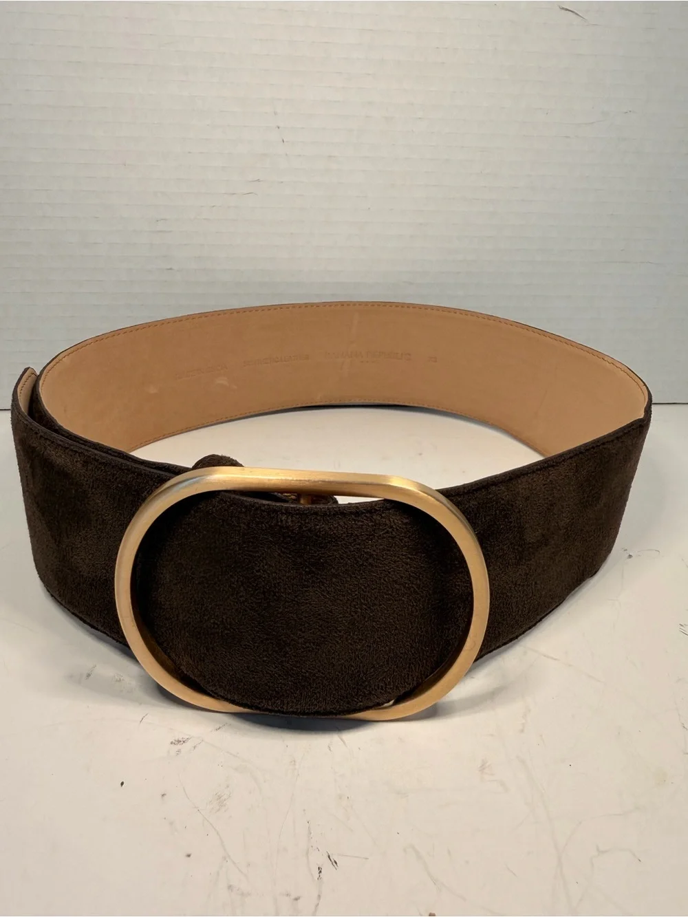 Banana Republic Brown Suede Wide Waist Belt with Gold-Tone Oval Buckle Size XS